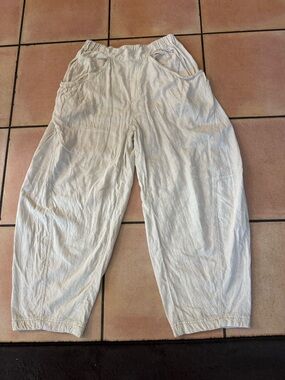 Free People Lightweight Off White Wide-Leg Linen Blend Pants
